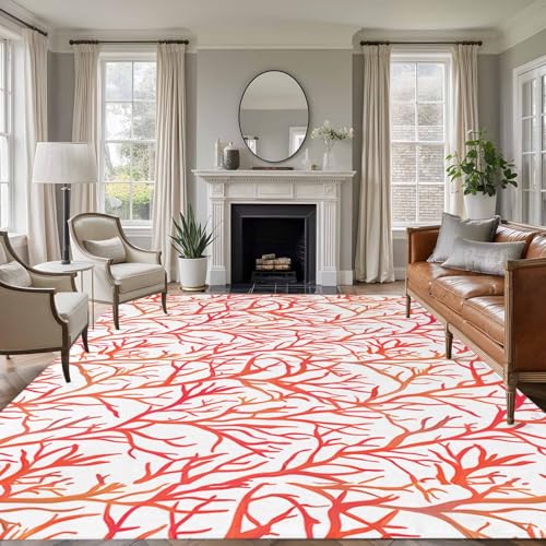 Rectangle Area Rug 6x9ft, Summer Ocean Coral Non-Slip Indoor Carpet