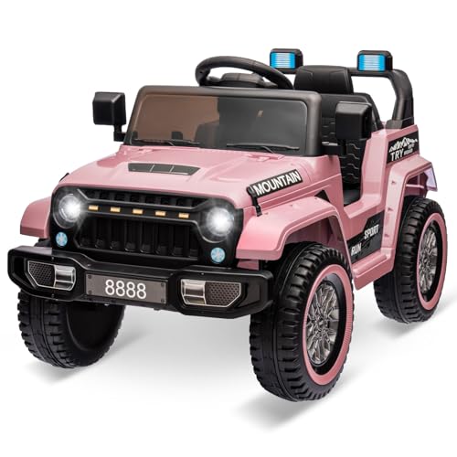 12V Kids Ride On Truck Car, Battery Powered Electric Vehicle Toy w/Parent Remote Control, Spring Suspension, 3 Speeds, LED Light, Music & Horn, Electric Cars for Kid, Gift for Boy Girl, Light Pink
