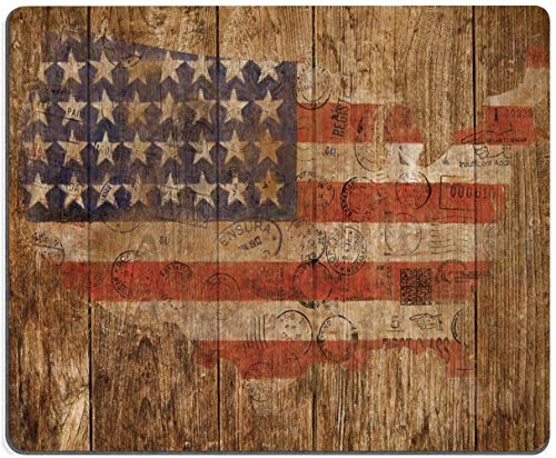 American Flag Mouse Pad, Gaming Mouse Pad Square Custom Design, Vintage Art Wooden Wall Mousepad Non-Slip Rubber Mouse Pads for Computers Laptop Office