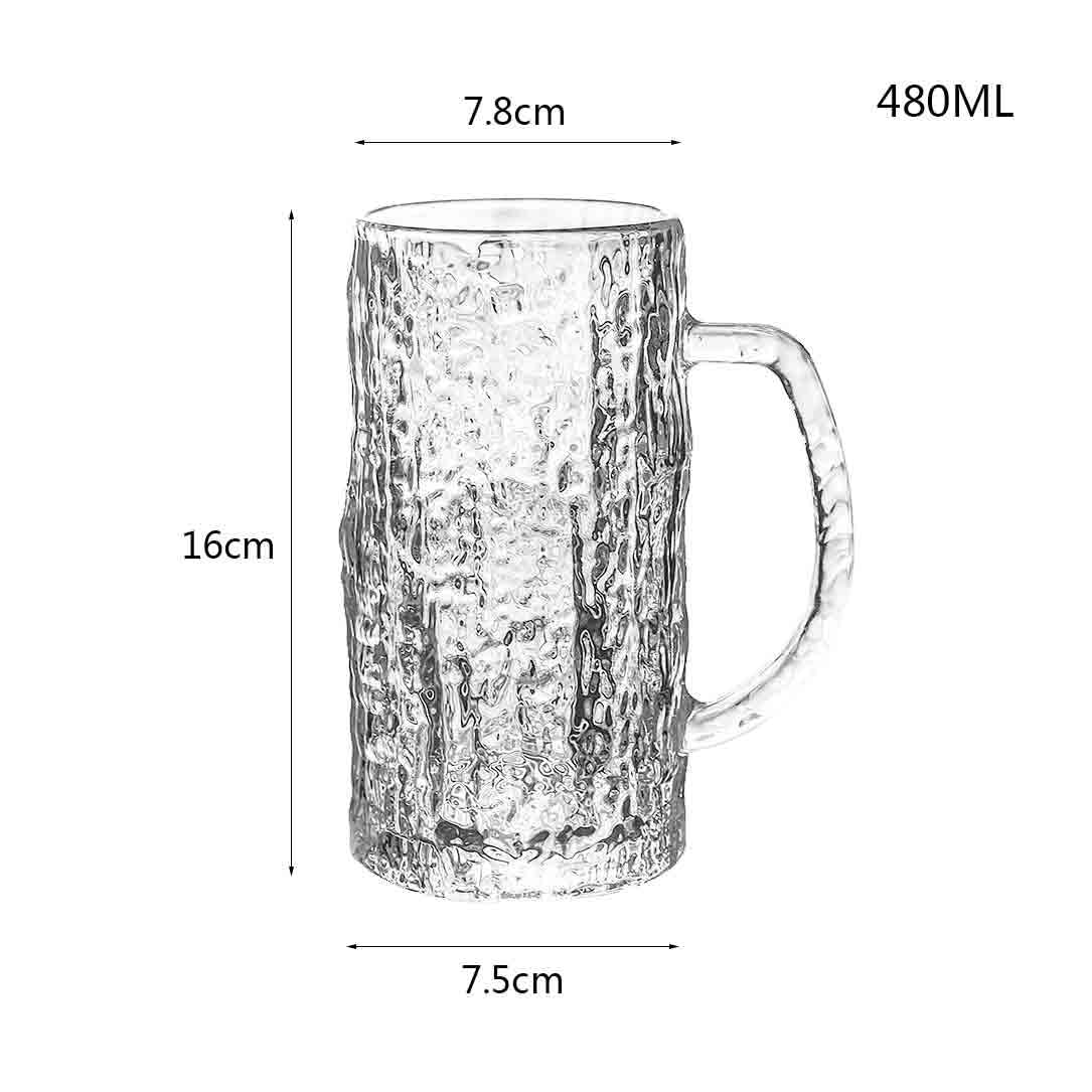 Kubek na wodę, kubek do piwa, zestaw 2 sztuk, 473 ml, wzór kory, wytłaczane, pogrubione szklanki z uchwytem, do użytku domowego