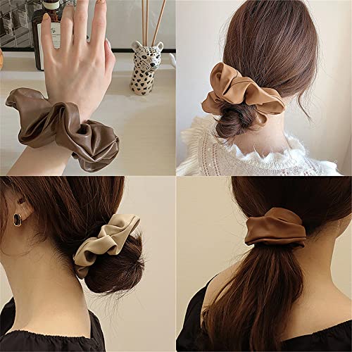 Big Hair Scrunchies For Women Girls 4 Pcs Soft Leather Scrunchies Ponytail Holders For Thick Hair Rubber Bands For Womens Elastic Hair Ties #TOP3