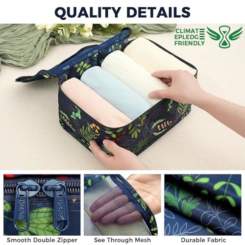 Image of BAGAIL 9 Set Packing Cubes with Packing List Luggage Packing Organizers for Travel Accessories (Navy leaf)