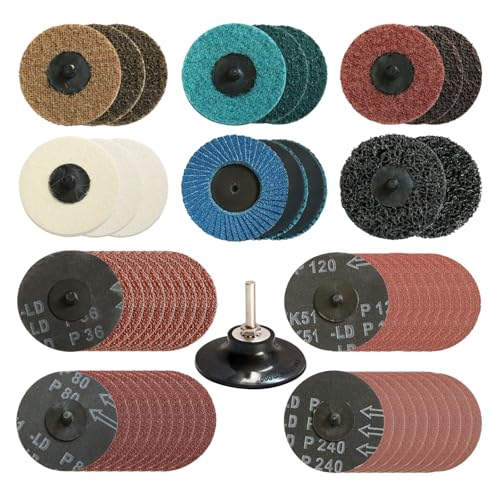 Hiqalty 58PCS Sanding Disc Set 3 Inch Roll Lock Quick Change Disc Surface Conditioning Disc for Die Grinder Surface Prep Strip Grind Polish Burr Finish Rust Paint Removal