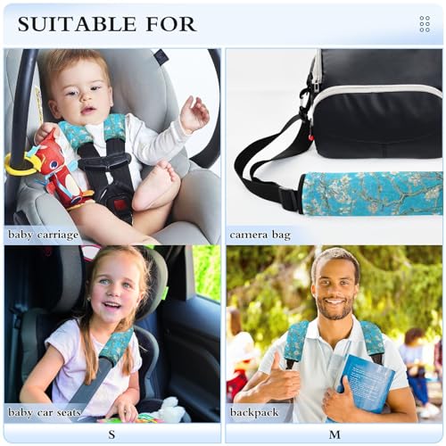Image of Seat Belt Cover Pad 2 Pcs Soft Seat Strap Cover Cute Protector Support Head Neck Shoulder for Car Seats High Chair Backpack (10x7.7in) Van Gogh Apricot Flowers