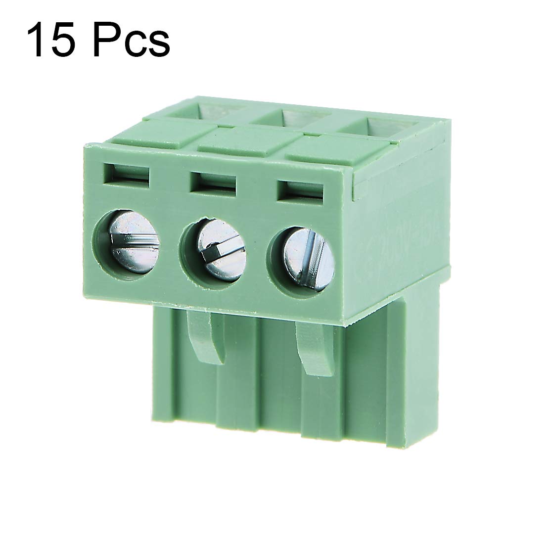 uxcell 15Pcs AC300V 15A 5.08mm Pitch 3P Flat Angle Needle Seat Insert-in PCB Terminal Block Connector Green