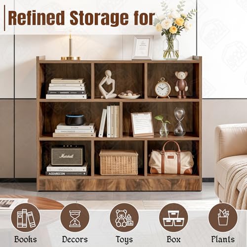 Image of ABOUT SPACE Book Shelf - Engineered Wood DIY Book Rack with Bushes Multipurpose Book Stand for Home Library Open Storage for Bedroom, Living Room Sap Walnut