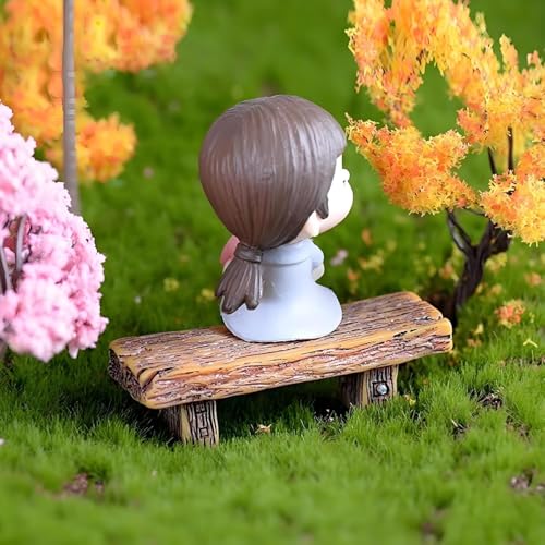 Vintage-Gartenbank und Feendekor – Miniatur-Feenlandschaft Deko für Puppenhäuser (Braun)