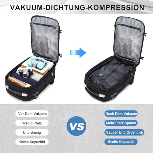 Mochila al vacío 60L elegante negra y extensible como equipaje de mano 7