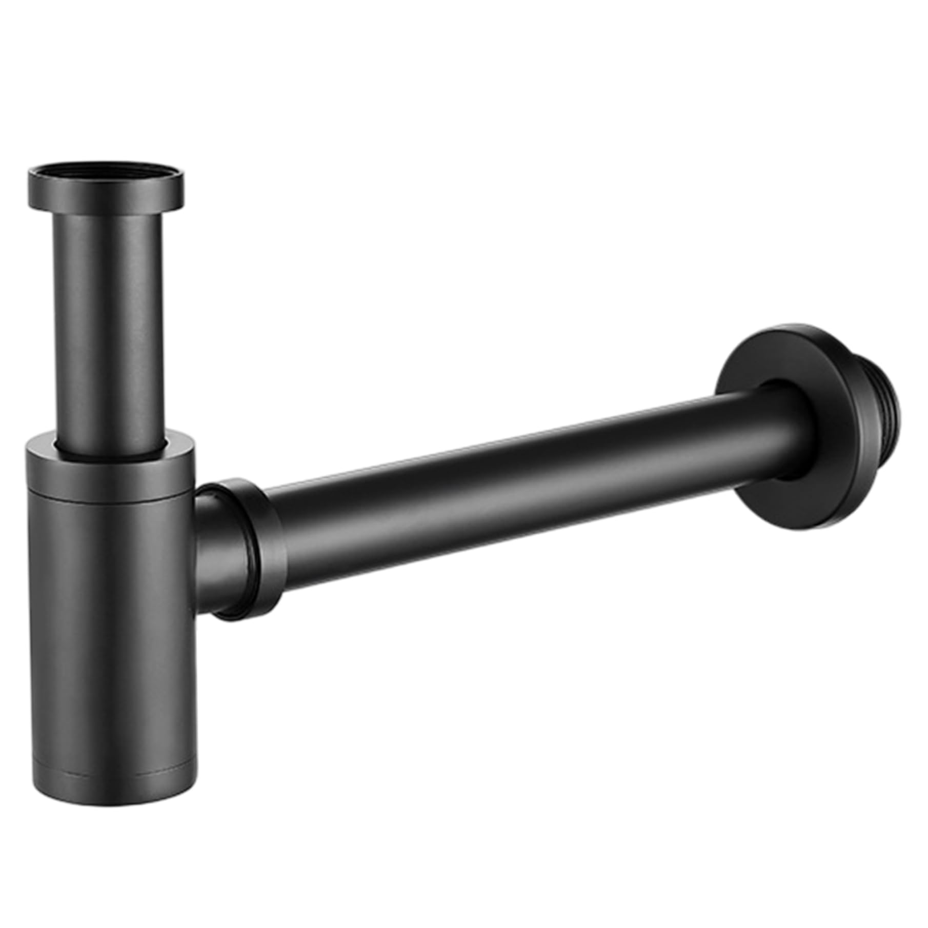 Trampa para botellas, trampa para botellas redonda contemporánea de latón de 1 1/4 pulgadas, kit de drenaje de residuos para lavabo de baño ajustable, drenaje de pared, negro mate