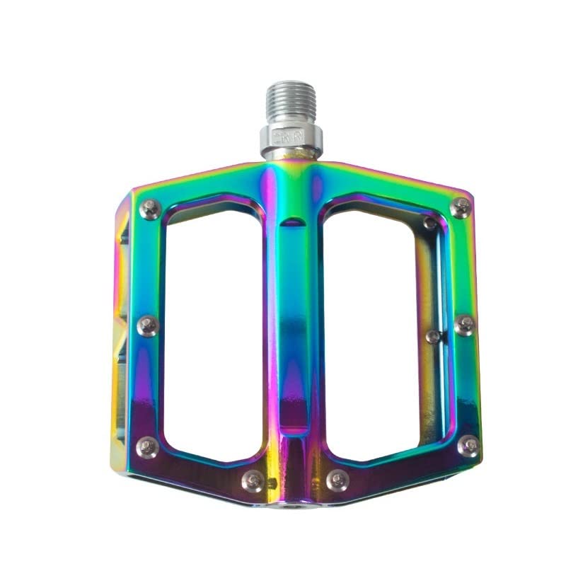 Pedale Fahrrad Fahrradpedal MTB Gute ultraleichte Legierungslager im Griff Flacher Pedal und Abfahrt Anti-Rutsch-Regenbogen-Plattform-Straßenbike-Pedale Fahrradpedale (Color : 1)