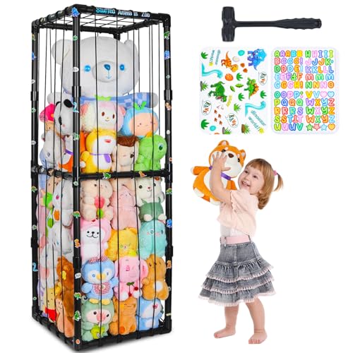 Image of FIOBEE Stuffed Animals Storage Zoo Thicken PVC Tube Toy Storage Organizer with Elastic Band Large Stuffed Animals Holder for Nursery Playroom Bedroom Room Furniture Plush Storage, Black