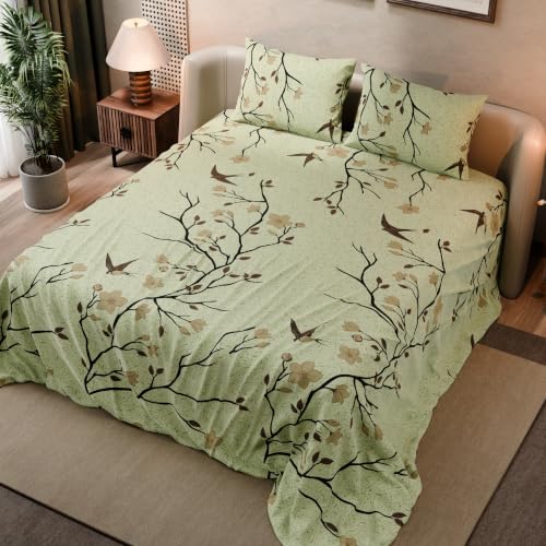 Image of BLISSHOME SoftTouch 140TC Cotton King Size Printed Bedsheet with 2 Pillow Covers for Double Bed, Silky Smooth Bedding Set, Breathable, Easy Maintain, Floral Print - Yellow