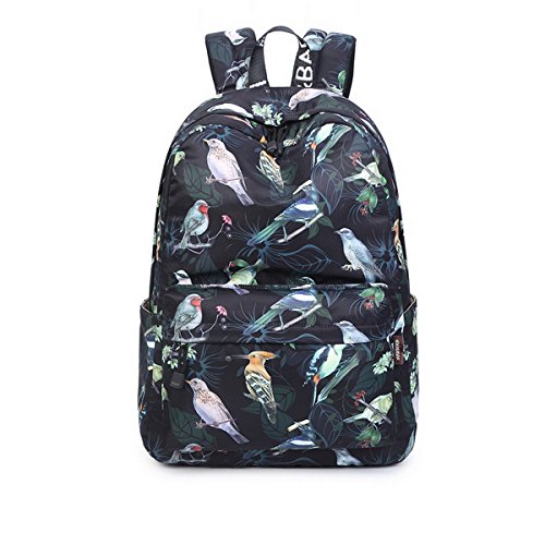 Acmebon Sac à Dos Imperméable pour lEcole pour Filles Sac à Dos pour Ordinateur Portable Oiseau Noir