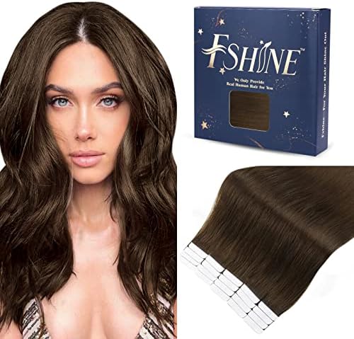 Fshine Tape Hair Extensions Real Human Hair 14 Inch Tape In Extensions Human Hair Dark Ash Blonde Highlighted Golden Blonde Invisible Glue in Hair Extensions for Women 50g 20Pcs