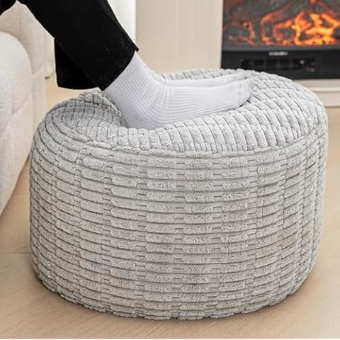 Asuprui Pouf Ottoman Stuffed Round Ottoman Foot Rest Foot Stool Poufs for Living Room Bean Bag Chair Storage Solution or Wedding (Light Gray Pouf with Filler) Cover