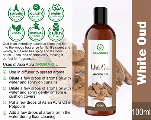Image of Asian Aura Diffuser Aroma Oil for Home Fragrance, Reed Diffuser Refill Fragrance Oil, Aroma Burner /Candle, Electric Diffuser Aroma Oil- White Oud Aroma Oil 100ml