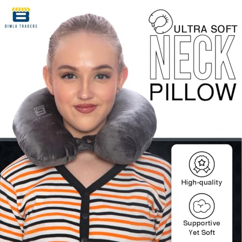Image of CRAE Travel Neck Pillow for Men & Women | Soft Fibre Cushion for Flight, Car & Train | Soft Velvet Fabric with Attachable Snap Strap | Cervical Support for Neck Pain Relief.Pack of 1(Grey)