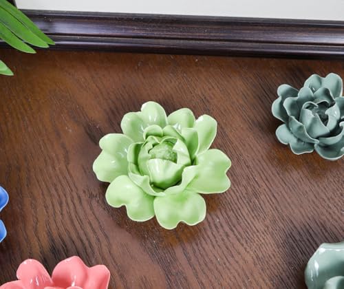 Image of Ceramic Flower Wall Art Decor, Artificial Flower Wall Sculpture,Handmade Ceramic Flowers for Home,Hallway,Living Room, Kitchen,Bathroom (Fruit Green,Luoyang Peony, 3.54 inch)
