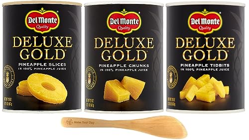 Delmonte Deluxe Gold Pineapple, Slices, Chunks, Tidbits 20 Ounce (Pack of 6) - with Make Your Day Mini Spatula