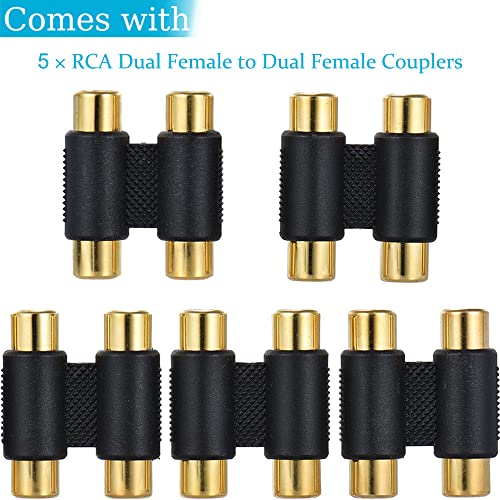Warmstor Rca Female To Female Coupler 5 Pack, Rca Dual Female To Dual Female Adapter Gold-Plated Rca Cable Extension Connector For Amplifier,Subwoofer,Mixer,Speakers #TOP1