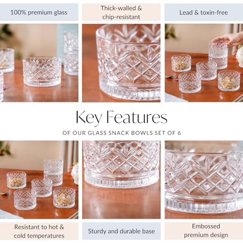 Image of Nestasia Glass Bowl Set of 6 - 220ml Transparent Katori for Kitchen & Dinner, Microwave Safe Snack & Dessert Bowls with Gift Box, Perfect for Gifting
