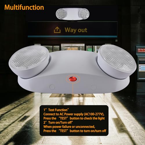 Apmeetlux LED Emergency Lights with Battery Backup Commercial Emergency Light Fixtures for Business Home Power Failure Outage Exit Sign Lighting with Plug in Cord AC85-277V 200lm 4Hours