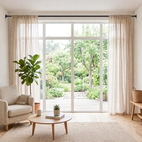 Image of Long Tension Curtain Rod 40-113inch Black Curtain Rods no Drilling Adjustable Tension Rod for Windows,bathroom,Patio,Doorway,Heavy Duty Spring Rods Diameter 1.26inch