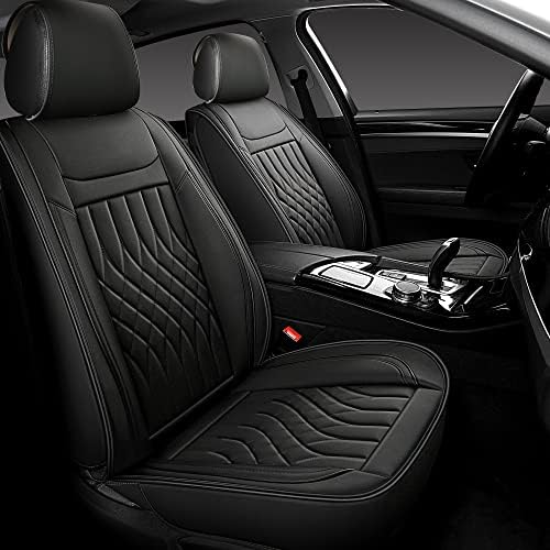 Sanwom Leather Car Seat Covers Full Set, Universal Automotive Vehicle Seat Covers, Waterproof Vehicle Seat Covers for Most Sedan SUV Pick-up Truck, Black