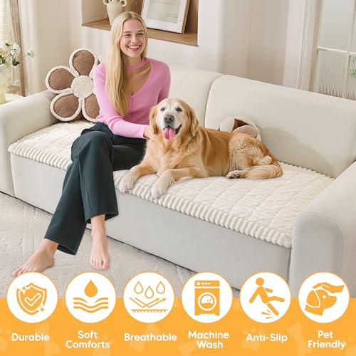 ENONCI Hundedecke Flanell Sofaüberzug Dicke Sofa überzug Haustierfreundlich Weich und Komfortabel rutschfeste Gestaltung Sicher und Langlebig Maschinenwaschbar Sofa Schutz (Beige, 70 x 180CM)