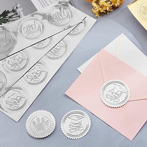 Craspire 100Pcs Self-Adhesive Silver Foil Embossed Stickers Medal Decoration Sticker, Book Pattern Stickers Graduation Corporate Notary Seals Envelope Gift Sealing Stickers #TOP6