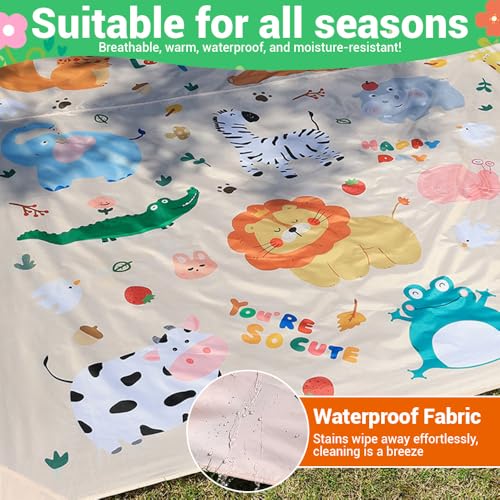 Lvjkes Picknickdecke wasserdicht, 150 x 210 cm Mini picknickdecke, Wasserdicht und schmutzabweisend, Ultraleicht Leicht zu reinigen, Für Camping, Reisen, Picknicks und Strandausflüge (Tiere)