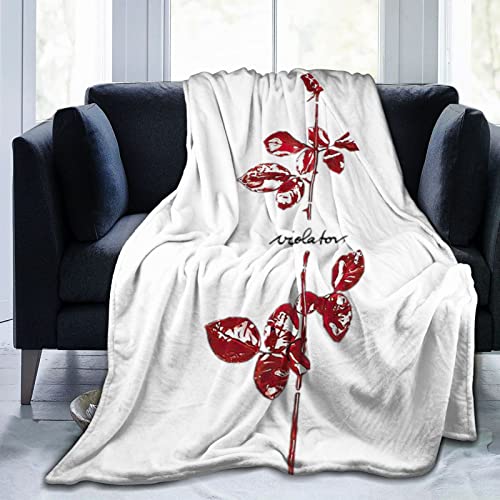 Depeche Rock Mode - Coperta in morbida flanella con motivo musicale violatore con rose, decorazione per letto, divano, soggiorno, viaggi, all'aperto, 152 x 127 cm
