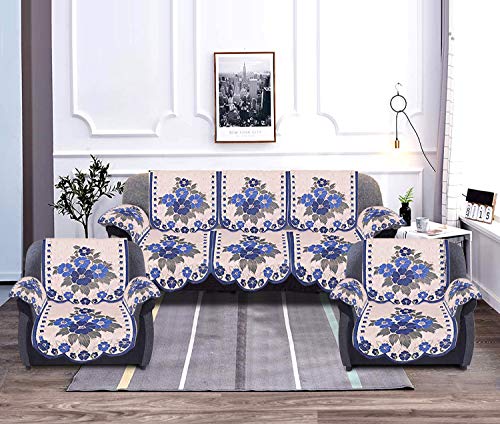 Kuber Industries KUBMART11977 - Funda de sofá de 5 plazas de algodón con diseño de flores con 6 brazos, uso en ambos lados, sala de estar, dormitorio, habitación de invitados (juego de 16, crema y
