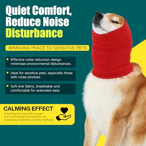Image of Dog Calming Hoodie Quiet Head Cover Sleeves Double Layer Thickened Dog Ear Muffs Noise Protection,Dog Hematoma Ear Wrap, Dog Headband for Anxiety Relief for Bath, Thunderstorms