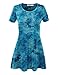 Lock and Love LL WT1066 Womens Scoop Neck Short Sleeve All Over Tie Dye Trapeze Tunic Top XXXL Teal
