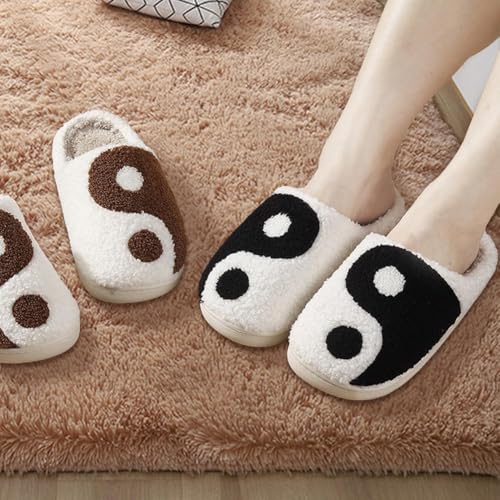 Image of Women's Men's Preppy Happy Face Slippers Comfy Warm Plush Slip-On House Slipper for Winter Indoor Soft Cushion Non-slip Fluffy Slides Slippers