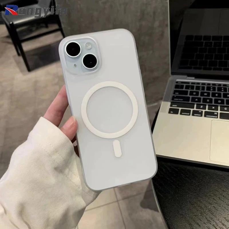 Image of COVERLY Luxe Translucent Magnetic Case for iPhone 12 Pro, MagSafe Compatible, Slim Matte Finish Hard PC Back, Wireless Charging Ready, Skin-Friendly Solid Candy Design, Clear