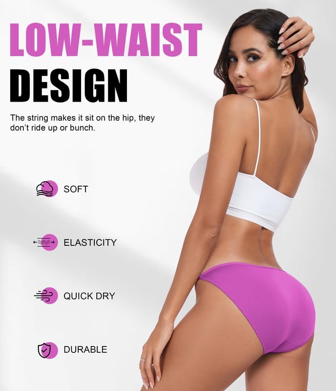 ANLIQI Women’s High Cut String Bikini Underwear Soft Modal Low Rise No Show Panties Plus Size Bikini Panties Multi Pack