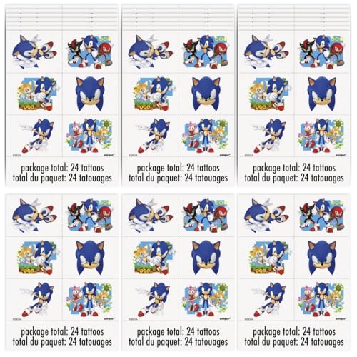 Multicolor Sonic the Hedgehog Tattoos - (24 Count) - Fun & Vibrant Temporary Tattoos Perfect for Parties and Events