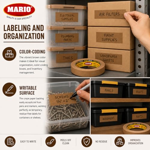 Image of Mario Brown Masking Tape - 20 Meter Length, 6mm Width - High Strength Tape for Fine Detail Painting & Craft Work - Clean Removal - Pack of 2 Rolls