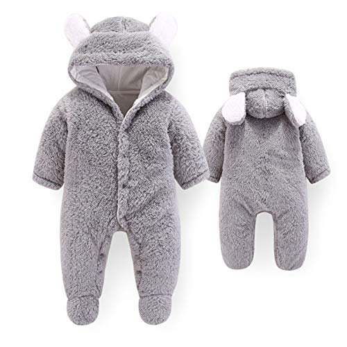 Juben Macacão com capuz de lã de algodão e capuz para bebês com estampa sherpa para o inverno