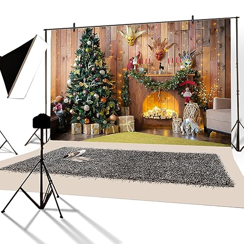YongFoto 10x6.5ft Photography Backdrop Christmas tree Gift Fireplace Carnival Mask Sofa Cadel Carpet Interior Xmas Photo Background Backdrops Photography Party Adults Portrait Photo Studio Props - Image 2
