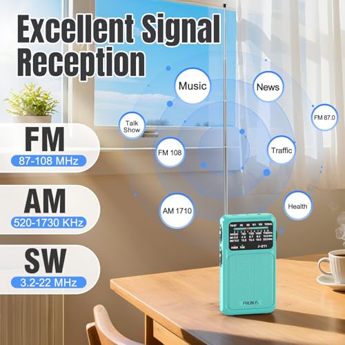 Image of PRUNUS J-211 Portable Radio AM FM with USB Charging and AA Battery Operated, Transistor Radios, Strong Reception& Clear Speaker, Headphone Jack, Back Clip, Lanyard, Small Portable(Blue)