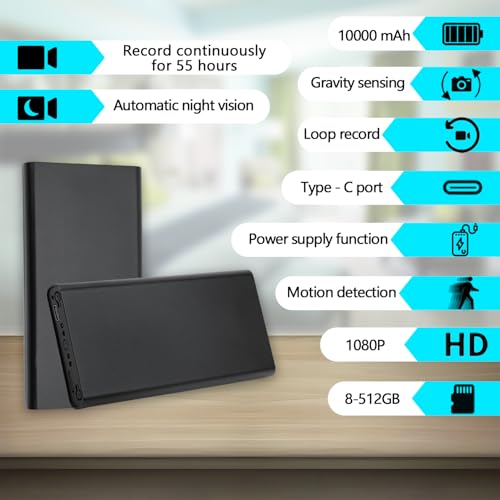 Mini 1080P HD Camera, Nanny/Pet/Child Camera Power Bank, with motion detection, automatic night vision, loop record, and gravity sensing functions. Suitable for office and home security monitoring cam by KUIYIXUE - Image 2