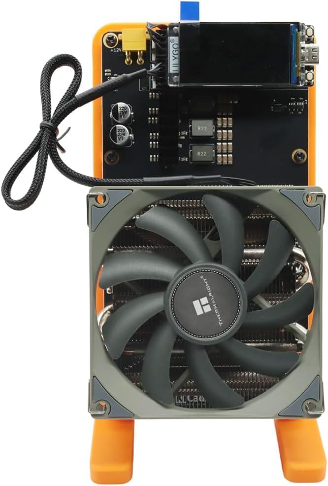 New Upgraded NerdQaxe++ Rev 6.1 6T 100W BTC Miner 2.4G WiFi 16.5 J/TH Crypto Machine, Quiet Open-Source Mining Machine, Dual Fan Design Bitaxe Miner, High Efficiency for BTC Mining (Orange)