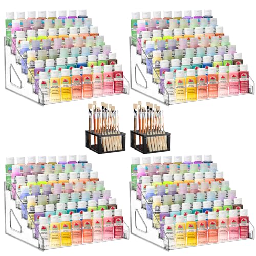 Clear Paint Organizer with Brush Holder (4 Pcs)