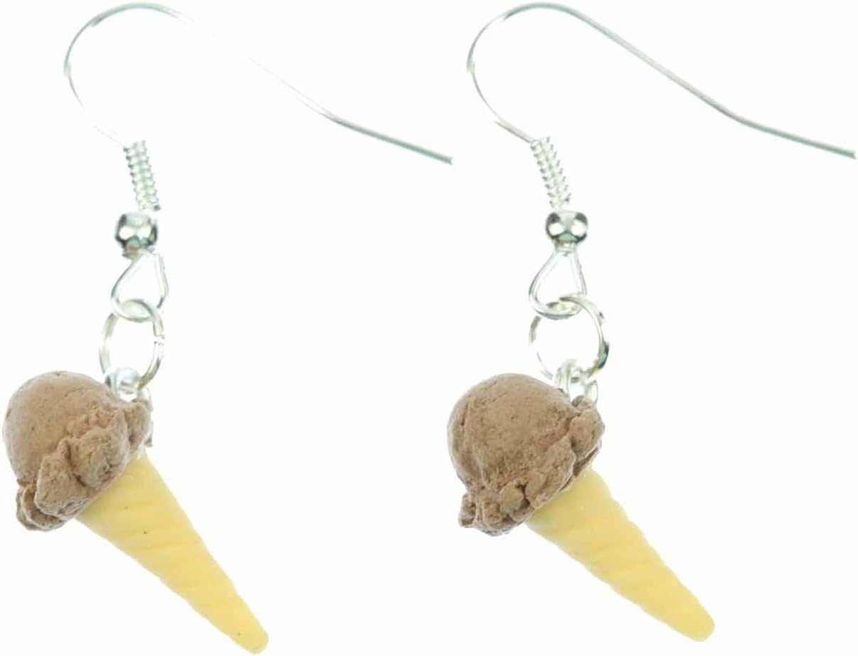 Ice Earrings Miniblings Cream Scoop Waffle Chocolate Brown
