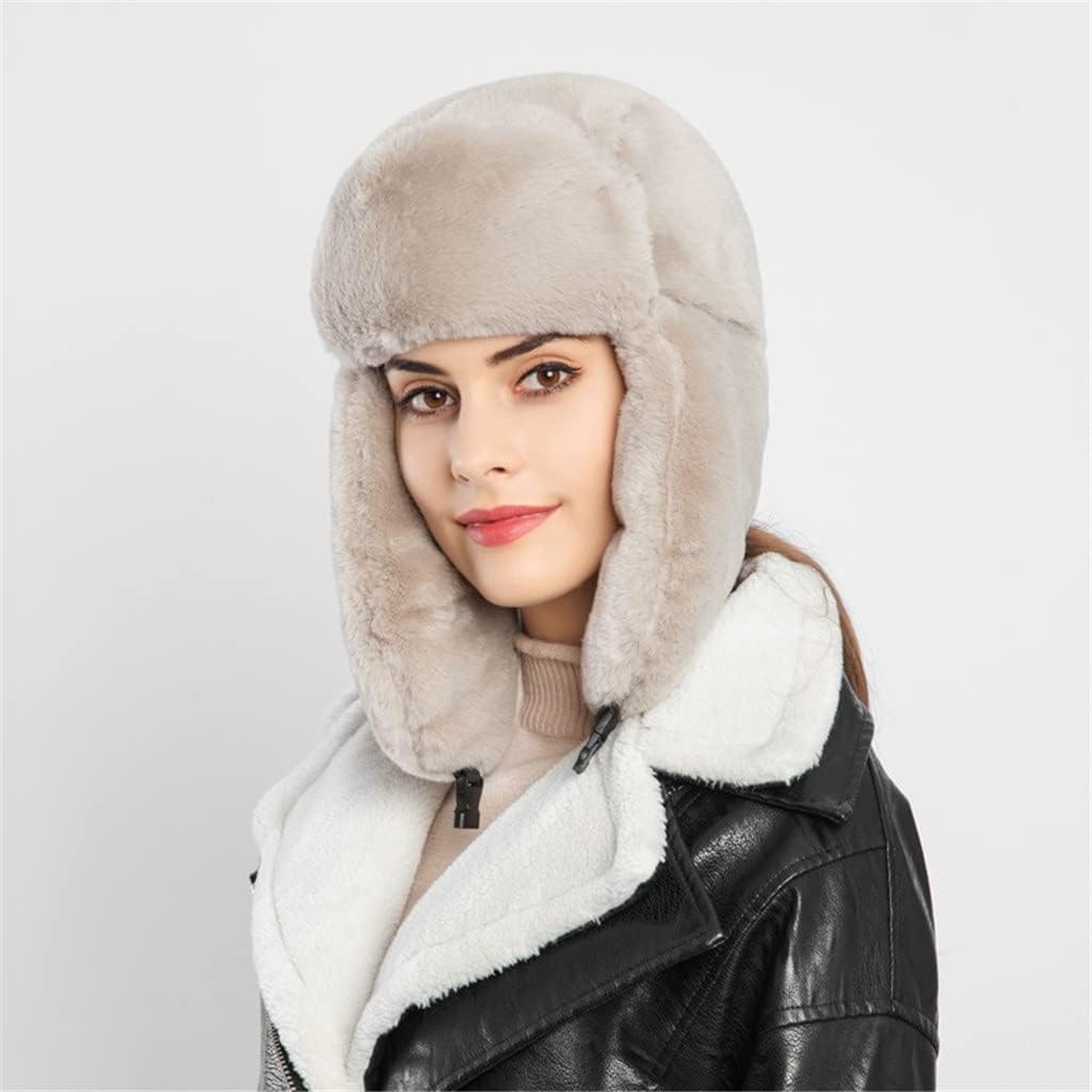Women's Hat for Winter with Stretch White Thicken Warm Cap Ear-Flapped Trapper Russian