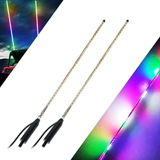 2pcs LED Whip Lights,RGB Double LED Strips 270° Auto Strobe LED Antenna Lights Waterproof for UTV,ATV. (2.4 FT)