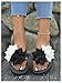 OYOANGLE Women's Flower Appliques Flip Flops Boho Open Toe Slip On Flat Sandals Beach Vacation Slippers Black and White 7.5